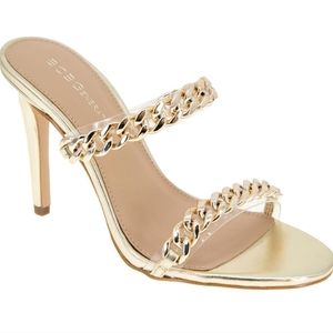 BCBGeneration Jesta Dress Sandal in metallic gold EUC Size 8.5